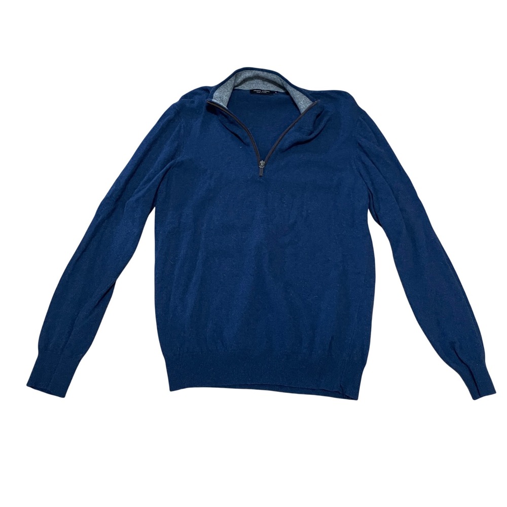 Filippo Riberti Men's Large Navy Blue Wool Cashmere Blend Quarter Zip Sweater‎